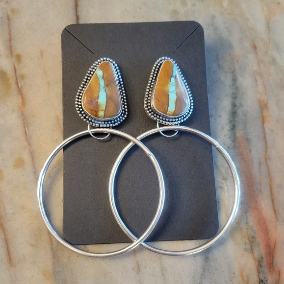 New Gorgeous Royston Ribbon Turquoise Hoop Earrings